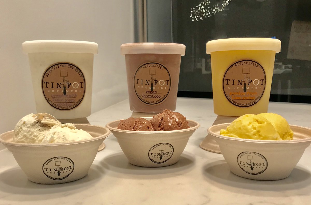 TinPotCreamery's tweet photo. Our Spring flavors have made their way back into our dipping case: Lavender with Lemon Poppy Cookies, Vegan ChocoCoco, and Passionfruit Lime Sorbet! #tinpotcreamery #tandcvillage #losaltos #pruneyard #baymeadowslife https://t.co/zKpyfK3QUJ
