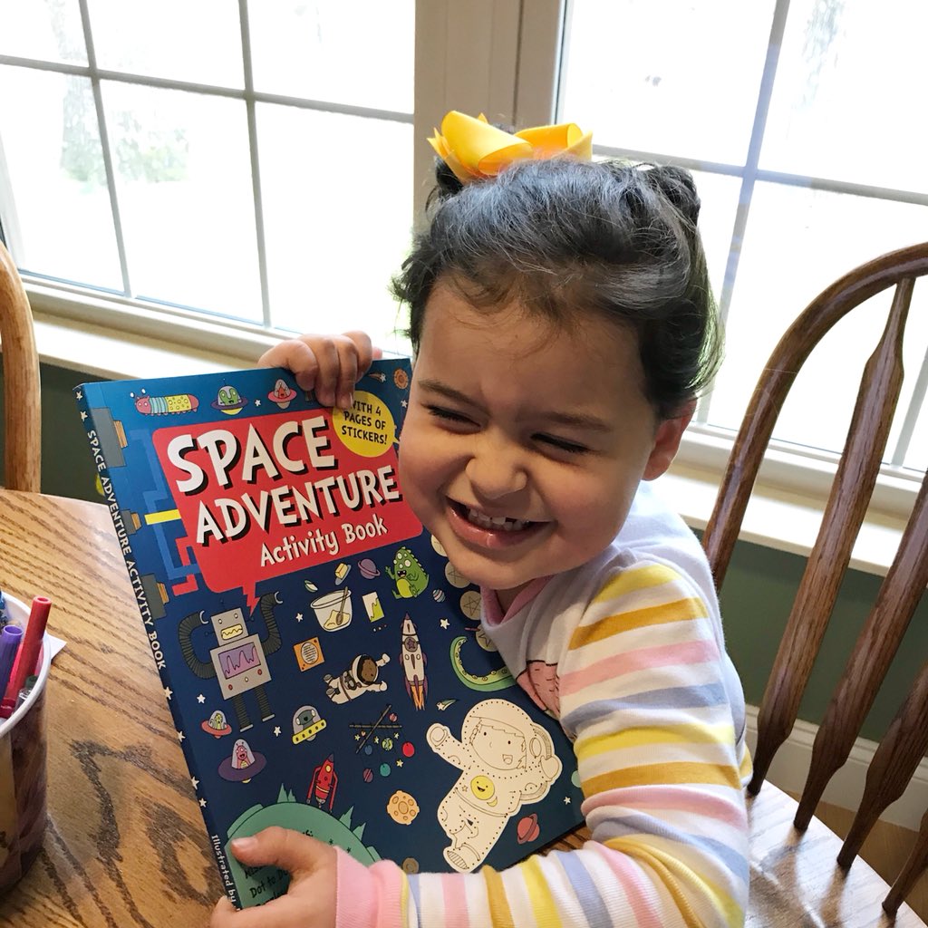 Dreamreaderkids's tweet photo. This Space Adventure activity book is full of fun! Stickers, Dot to Dot, Baking, Puzzles, this book has everything you need...especially on this snow day!!! @GMCbooks #jenalliston #gmcpublications #buttonbooks #activitybook https://t.co/Jux7RwIZNk