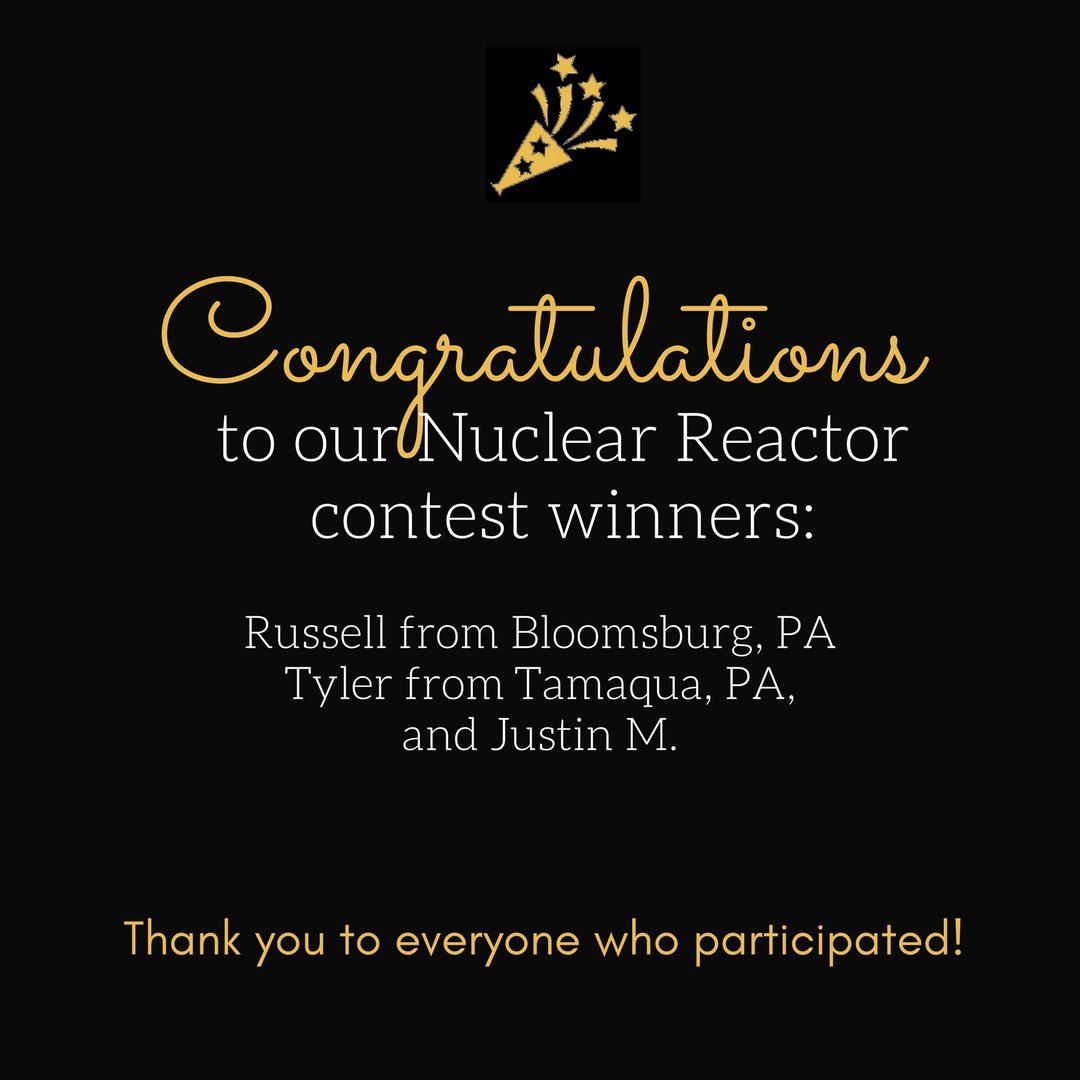 projectescapePA's tweet photo. Thank you to everyone who participated in our #PEnuclearreactor social media contest. We appreciate your engagement and support. Congrats to our winners! #contest #socialmediacontest #EscapeRoom #escaperooms https://t.co/xzv9T9D1Hc