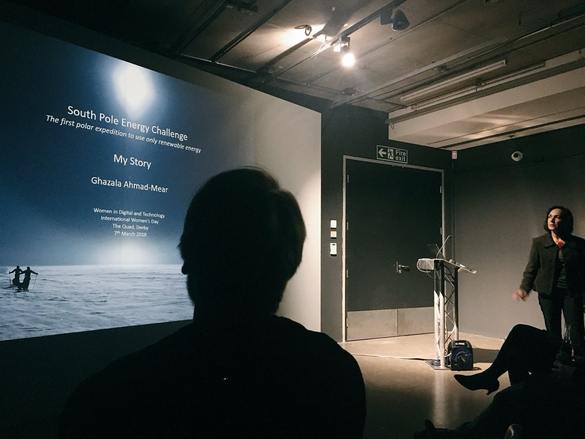essentialprint's tweet photo. “Whether you follow your head or your heart, it is one of the boldest decisions to follow your heart. But with it brings; genius, power and magic” @ghazala_mear at tonight’s  #InternationalWomansDay event at @Mainframederby #WomenInTech https://t.co/KYkuuz6LVv