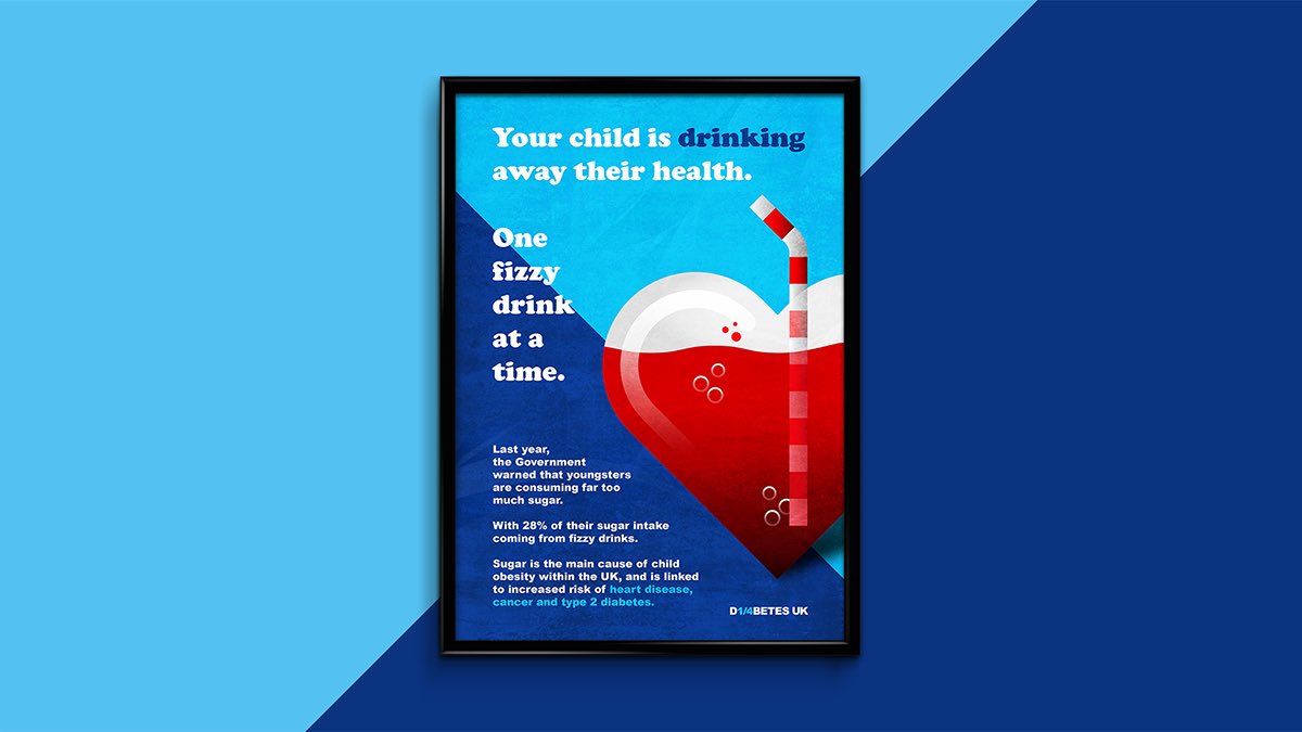 jajbaugh's tweet photo. Here's a series of posters designed for my final minor project in university. 

"D1/4BETES" is a campaign to raise awareness of the negative effects of drinking fizzy drinks, and how the children of the UK's health is at risk.

Full project:
https://t.co/huoUgW3NrD

@DiabetesUK https://t.co/Td2geWaVON