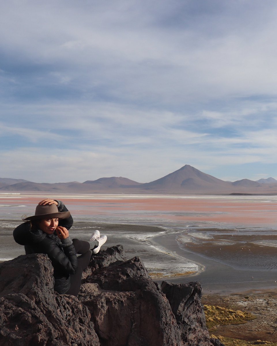 thetraveltwo's tweet photo. Laguna Colorado, a bright pink flamingo filled lake high in the Boliviano altiplano 🌸 https://t.co/LyovrKJcx9
