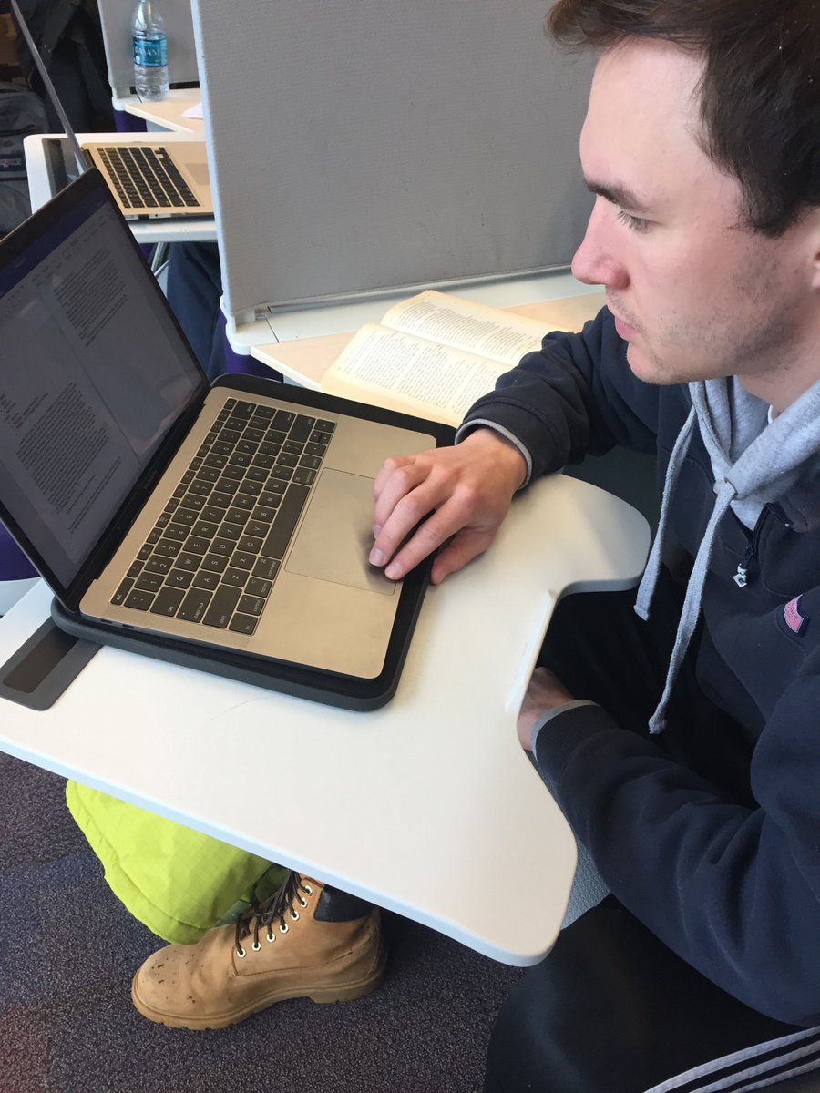 MitchellDemytrk's tweet photo. "Actually not that much right now, just got up early, made some pancakes, and I am currently at the library working on a Greek Mythology paper," Tim Dodds, 22, said. The snow has not been affecting students' schedules too much today. #224snow https://t.co/2FAfOrgWY3