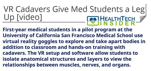 MedGizmo_ed's tweet photo. #VR Cadavers Give #Med #Students a Leg Up https://t.co/R6rd3hX3iM #VRtech #HealthIT #digitalhealth #ehealth #EdTech #MedEd https://t.co/wv2zCelHZk