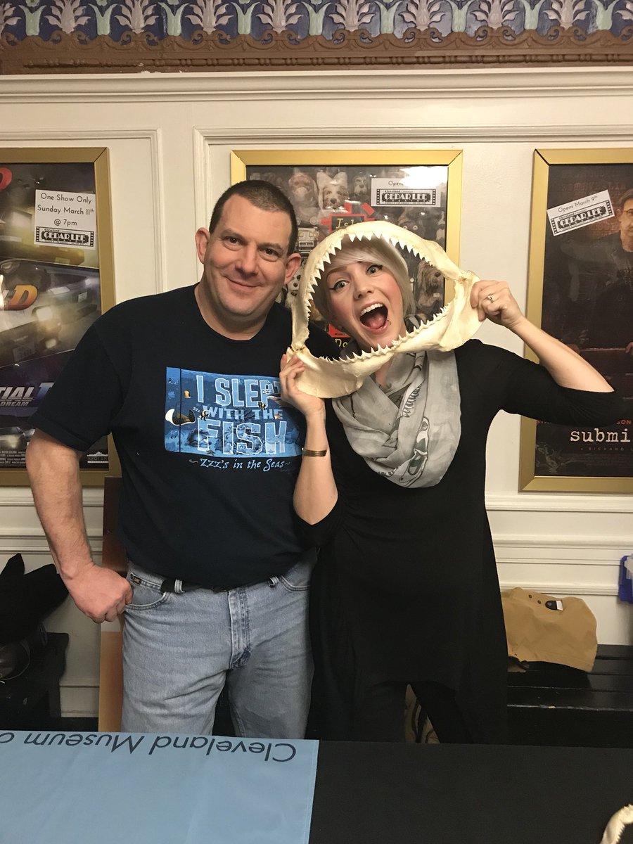 goCMNH's tweet image. Learning about #shark teeth with @LadyNaturalist @CMNHedu before tonight’s #REELscience screening of #Jaws at @CedarLeeTheatre. What did this classic Steven Spielberg film get right/wrong?