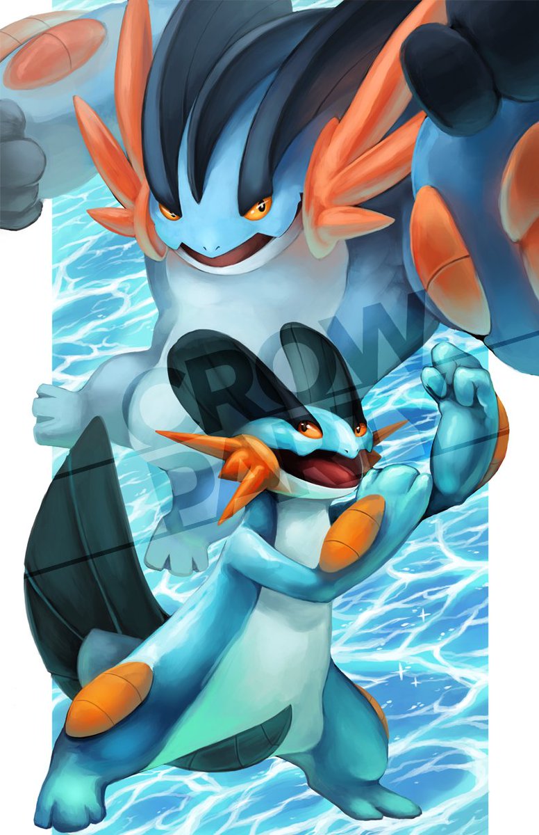 crowpartyart's tweet photo. Here comes a BEEFY BOY! I did this one when ORAS was announced back in the day but it's still one of my favourite Pokemon paintings! What hashtags do I even use #pokemon #pokemonart #pokemongo #animeart
#swampert #mudkip https://t.co/TsqJApuyR1