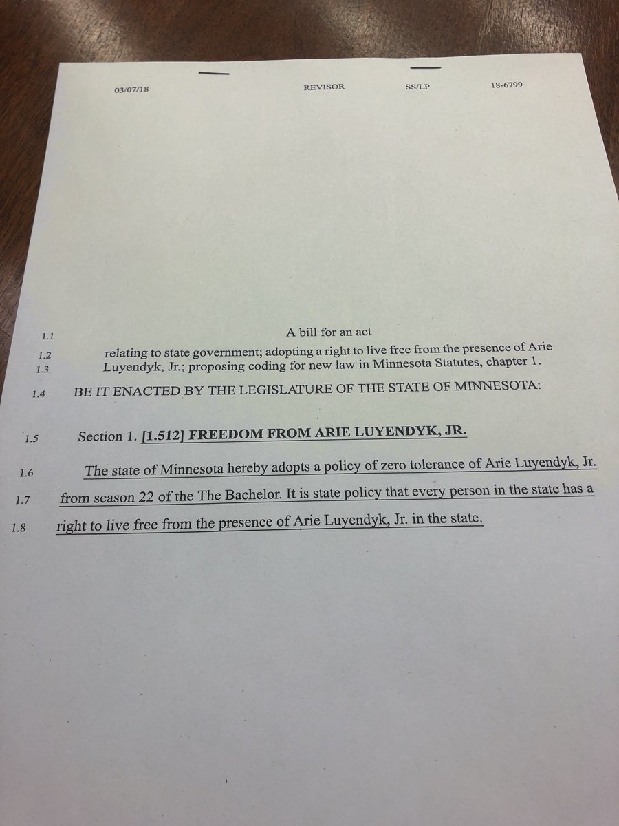 RepChristensen's tweet image. I’m a man of my word—here’s the bill banning Arie. #TheBachelor #mnleg