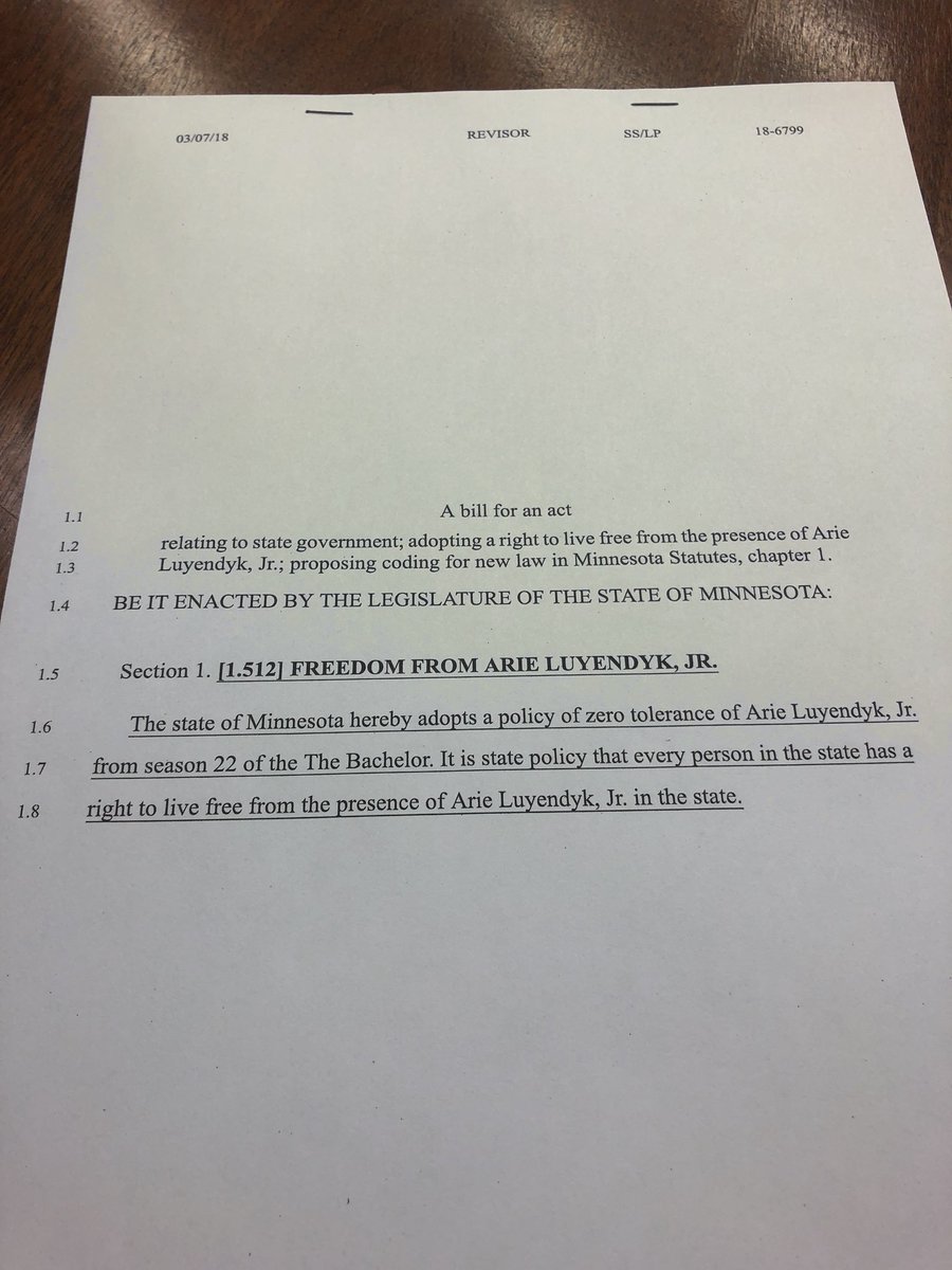 I’m a man of my word—here’s the bill banning Arie. #TheBachelor #mnleg