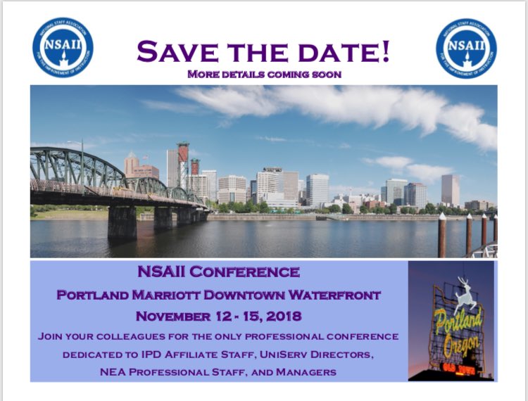 AssnStaff's tweet image. Save the Date for #NSAII18 in Portland, OR!