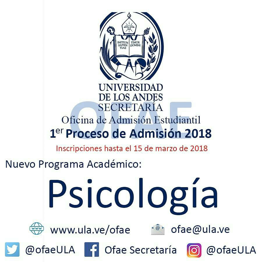 El Vicerrectorado Académico de la Ilustre Universidad de Los Andes,  orgulloso que su trabajo sistemático y consciente da frutos. Creamos la  carrera de Psicología con mucho esfuerzo gracias a nuestro compromiso en  seguir construyendo Academia! ! ! ! 
 Hasta pronto,