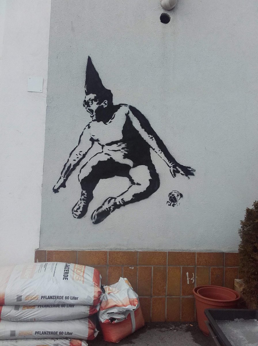peterbaecker's tweet photo. Look, mommy, I’m Austrian streetart now! Thank you #pugweb - love it! Original photo by @floriangroehn #streetart #stencil #austria #steiermark #styria #art #peterbaecker #mohawk #flying #urbanart #spray https://t.co/mLojSBE5st
