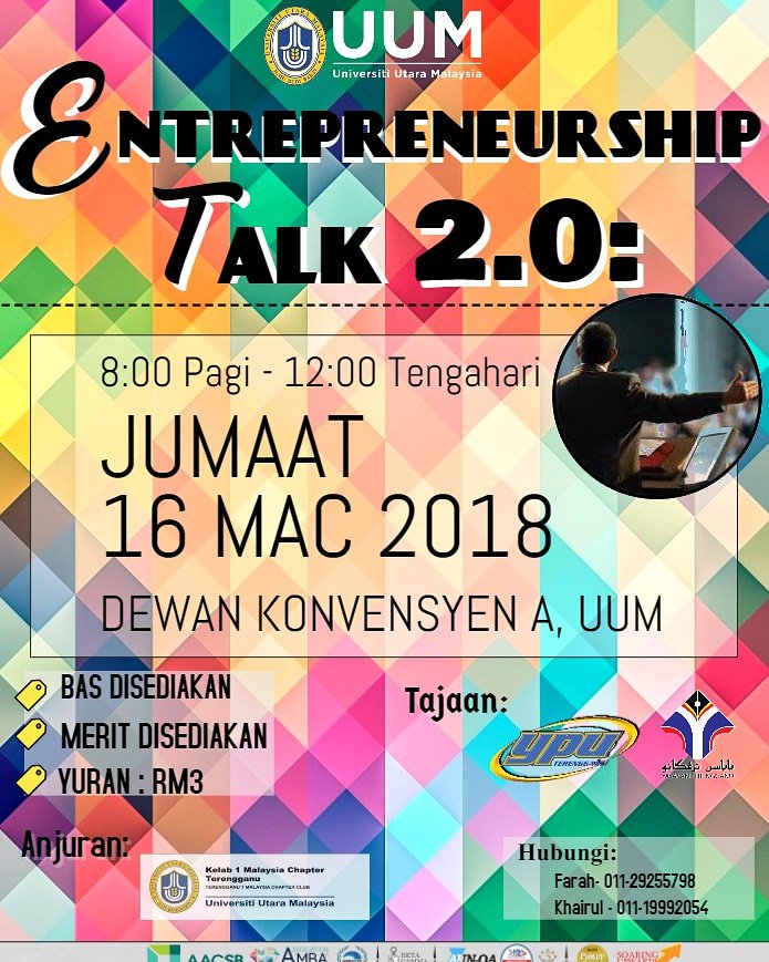 PenyuUtara's tweet photo. Persatuan Mahasiswa Anak Terengganu (PERMATA) akan mengadakan satu talk dengan jemputan khas daripada *Yayasan Pembangunan Usahawan (YPU)* iaitu : *ENTREPRENEURSHIP TALK 2.0* 

*Farah* - https://t.co/i74y06w3g2
*Khairul* - https://t.co/J0dNa9JIeS https://t.co/JGikv8JBc2 https://t.co/Aal0dHSTdr
