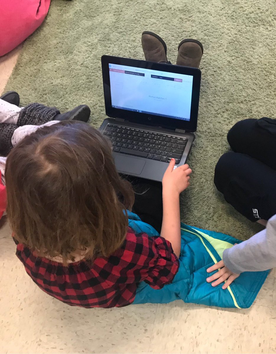 TurnerTenille's tweet photo. First Graders collaborating and creating PowerPoints in @Office365 over the beginning, middle, and end of Mrs. Turner’s fav Dr. Seuss book, Horton Hatches the Egg!! #mestech #ReadAcrossAmerica @MacedoniaElem https://t.co/nBinAhWMGr