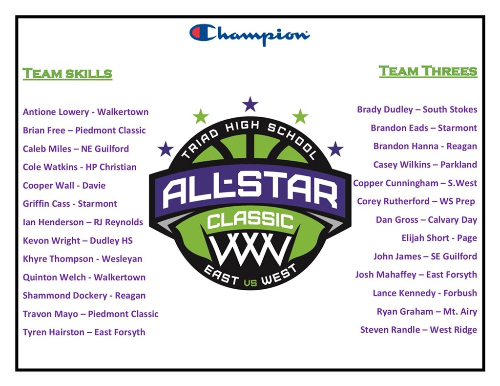 TriadAllStar's tweet photo. 🚨Breaking @TriadAllStar NEWS🚨
#WestTeam 🆚 #EastTeam on Allstar Friday also! (See Last pic‼️)
Allstar Skills & 3Point Contest‼️
The side that wins BOTH events starts the Allstar Game up 6 points!!!!
PURE MADNESS!!
The #TRIADONTOP #WAYYYUP after this one!! https://t.co/yvLt2PJEGb