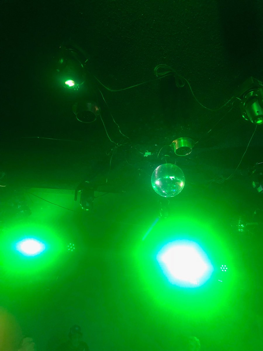 klubkodiak's tweet image. A little hard to spot in this photo, but there are 5 new gobo moving heads mounted, circling the mirror ball.  #lightingdesign #dmx #soundswitch #gobos #LEDlighting  #nightclub #Dancehall