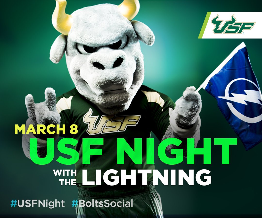 USouthFlorida's tweet photo. Happening tomorrow: #USFNight with the @TBLightning! Come join the fun as we celebrate #TeamTampaBay at Amalie Arena at 7:30PM! ⚡️🤘 https://t.co/rf4CbRQuGc