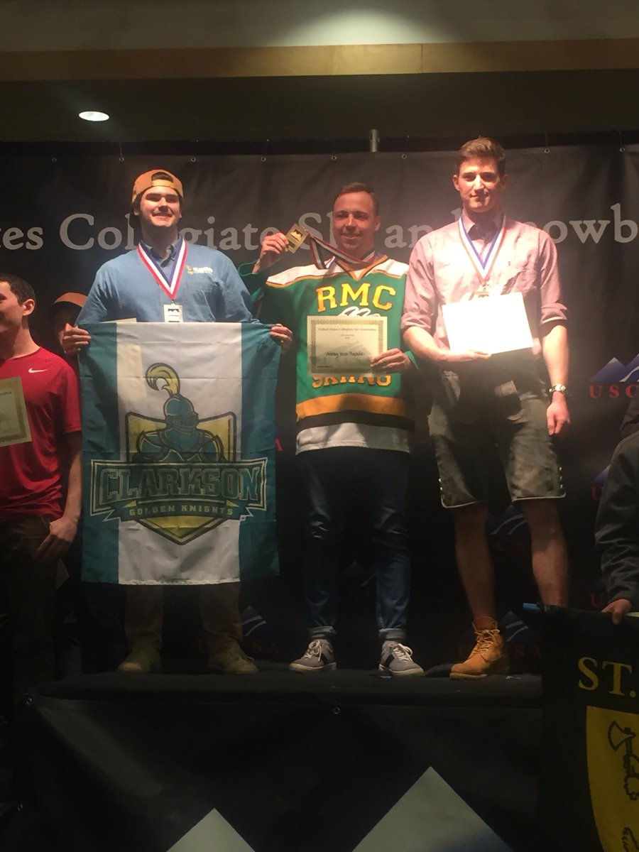 Paul Rechberger🇦🇹(rt in Lederhosen) in 3rd place in GS at <a href="/USCSA/">USCSA</a> Nationals!!! Great job by Oskar Eriksson🇸🇪(21st w/bib 82!) and Cameron Heald🇺🇸(22nd w/bib 107!!!). Team was 4th out of 20 teams. Congrats to our friends from <a href="/ClarksonUSports/">ClarksonAthletics</a> for winning the men’s team title!