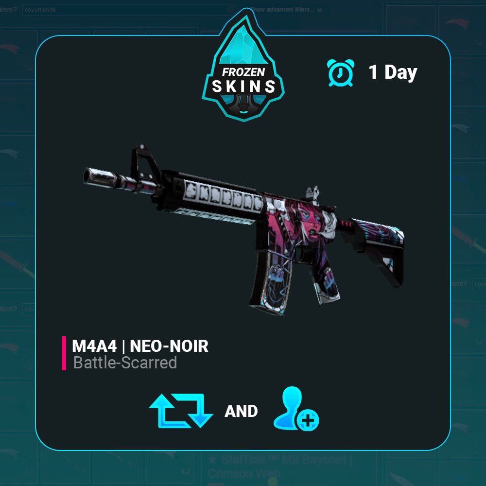 FrozenSkins's tweet photo. 💎M4A4 | Neo-Noir Giveaway

❄️Retweet
❄️Follow

🌨Ends in 24 hours , best of luck! https://t.co/DRPEFe7a8X
