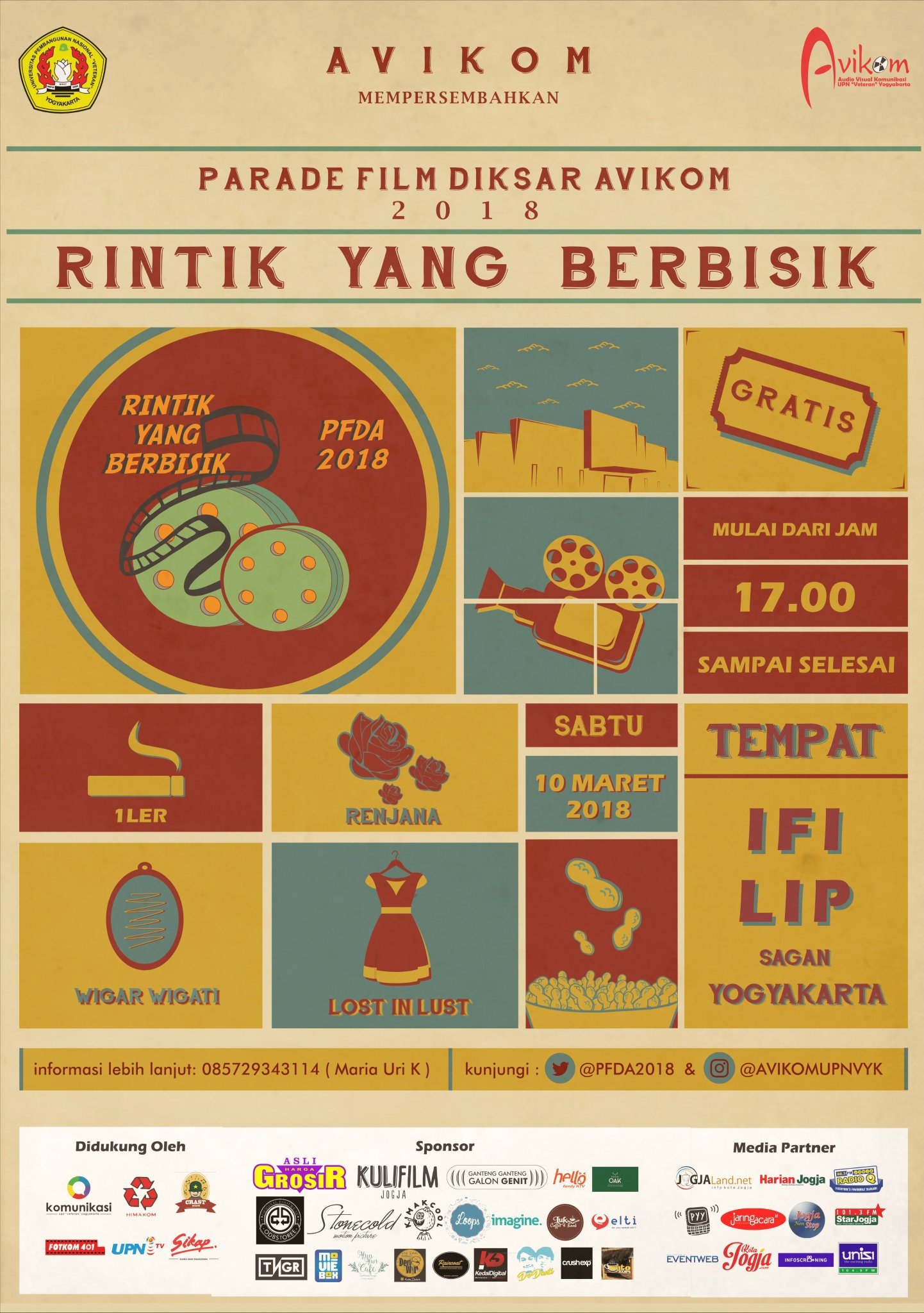 KOTA JOGJA on Twitter "PARADE FILM DIKSAR AVIKOM 2018 "RINTIK YANG BERBISIK" Sabtu 10 Maret 2018 17 00 selesai