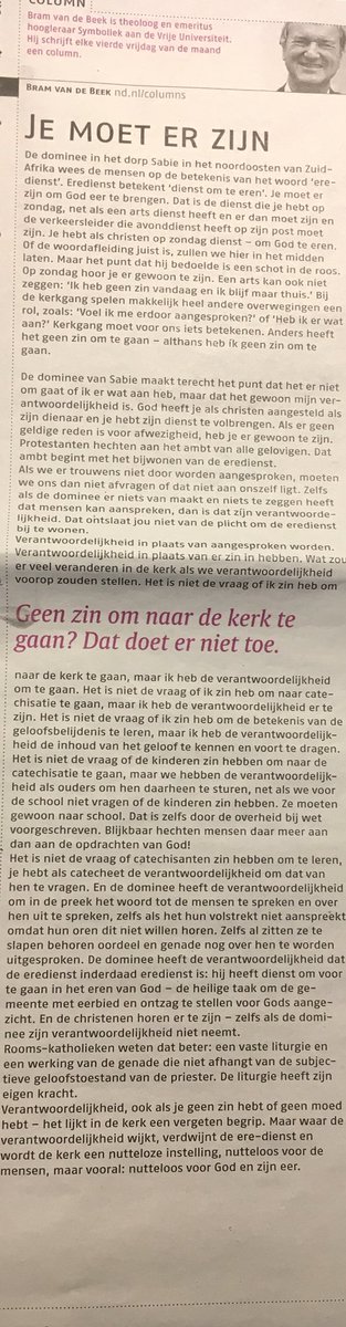 aafvdweg's tweet photo. Waarom zou ik naar de kerk gaan? 
Je moet er zijn! Over het in de kerk vergeten begrip van verantwoordelijkheid. Bezinnende column Bram van den Beek in @ndnl https://t.co/r3Be6b69VQ