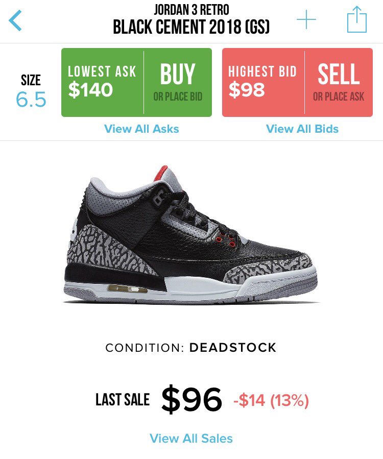 yipeebeast's tweet photo. Need to buy asap:
AJ3 Black Cement size 8.5US
AJ3 Black Cement (GS) size 6.5US

Buying if they're invoiced and the prices are below StockX.
Please Rt, Thanks very much! 
Random rt gets $5 when bought! https://t.co/lIpCZciNUw