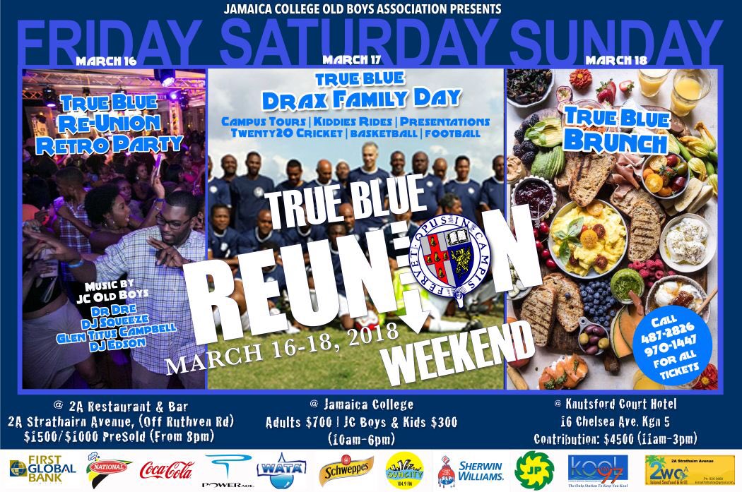 JCOBANY's tweet photo. Connect &amp; Reconnect at the Jamaica College True Blue Reunion Weekend March 16-18 2018. https://t.co/7zXWWOMvbi