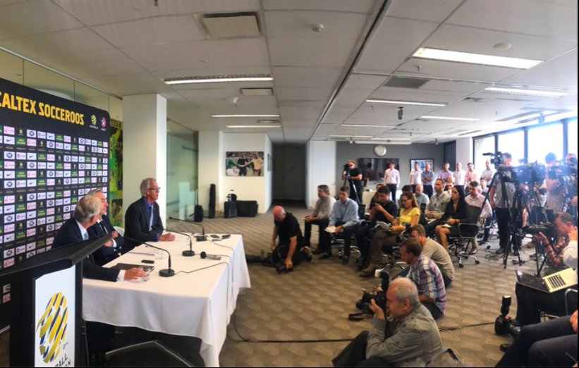 LiamAskin8's tweet photo. Todays announcement of Arnie as new long-term 'Roos boss reminds of the time your humble correspondent sat in the front row at Bert's unveiling #97daystillWC #RussiaWC https://t.co/eCjcLTSoi8