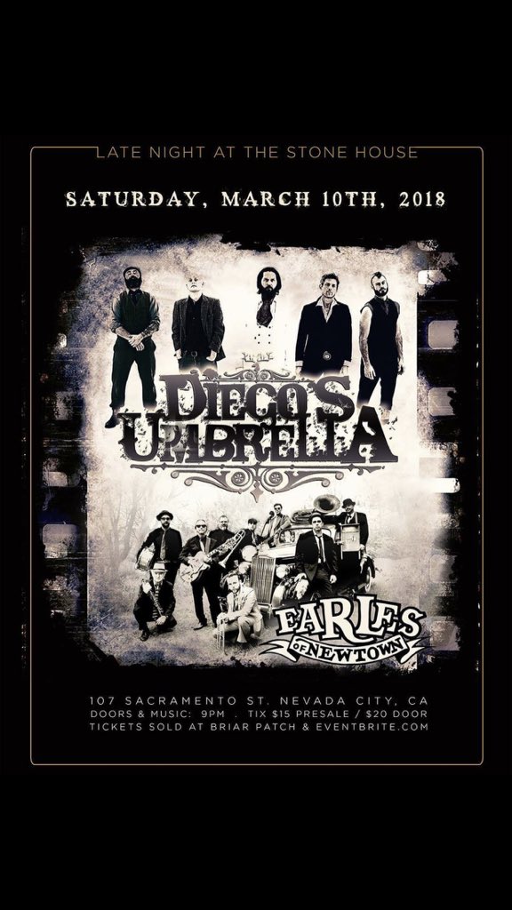 Don’t miss this one #nevadacity &amp; #grassvalley #PEEPS at #stonehousenevadacity <a href="/diegosumbrella/">Diego's Umbrella</a> #530 #goldcountry #nevadacounty #livemusicnevadacity #livelocal #kvmr #dirty530 #music530 #jazz #diegosumbrella #earlesofnewtown #Jazz #indie #indieartist #Viral