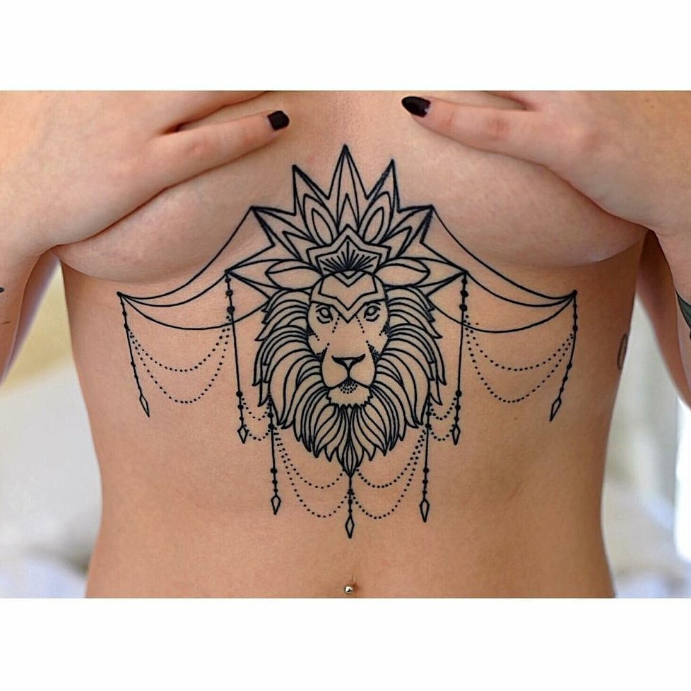 Tattoo of Lions Animals Chest