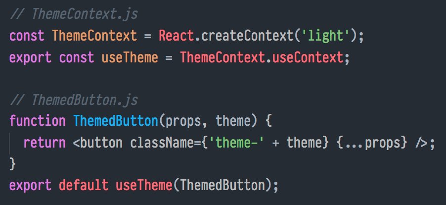 acdlite's tweet image. What if higher-order components added extra arguments, instead of adding extra props? A clever way to avoid naming collisions. Credit: @sebmarkbage
A pattern we're considering for React: