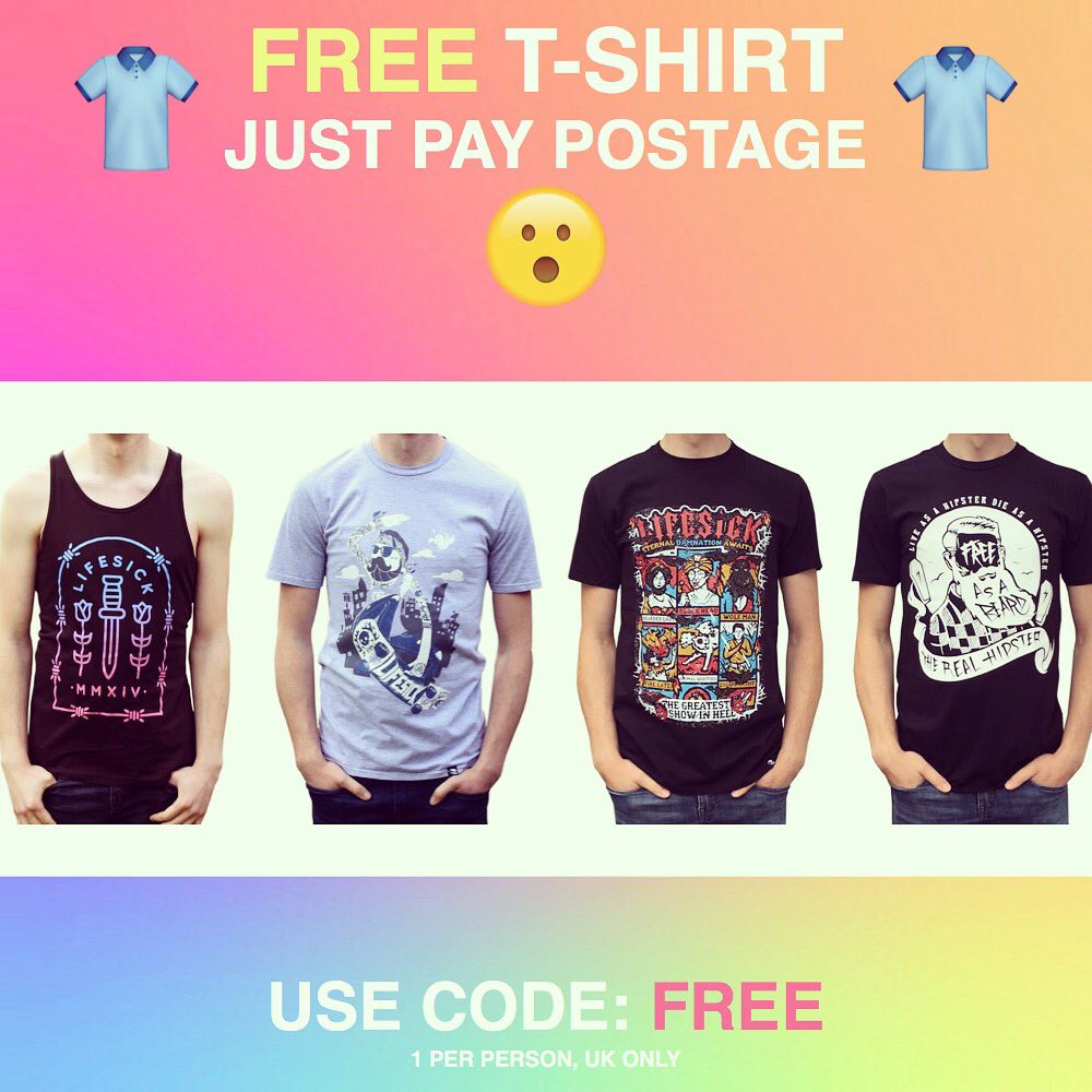 Fuck it, we are going out with a bang. LIFESICK.COM closes it’s virtual doors tonight. While stocks last we are giving away FREE t-shirts. Just use the code FREE at checkout.

Limited to 1 per person, to UK addresses only.