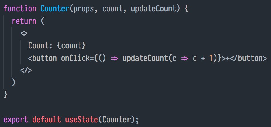 acdlite's tweet image. What if higher-order components added extra arguments, instead of adding extra props? A clever way to avoid naming collisions. Credit: @sebmarkbage
A pattern we're considering for React: