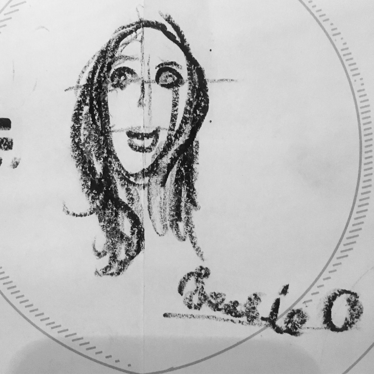 IncGiselle's tweet photo. “black crayon on paper restaurant menu” portrait of myself by my 8 year old. Yes.      #neverlookedsogood https://t.co/mrYAjbEHQG