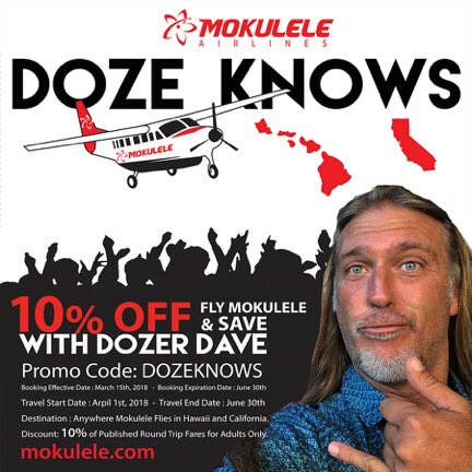dozerdaveknows's tweet photo. Start booking your interisland flights or California flights on Mokulele starting 3/15. 10% off with “DOZE KNOWS “ promo code at https://t.co/pFdpkJbXPH https://t.co/pC26ZbBEJK