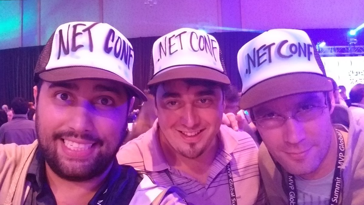 NETConfGlobal's tweet image. #MVP #NETConf Organizers hanging out at the #MVPSummit Attendee Celebration party! Love the hats! @MVPAward !