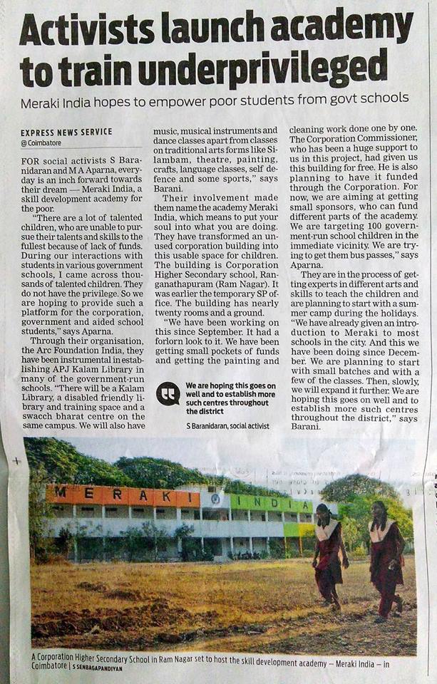 ArcFoundation_'s tweet photo. Indian Express Article - March 7
Meraki India Academy 
Initiative by "The Arc Foundation India"
NGO | Coimbatore
#MerakiIndia
We would love to receive your love and support 
We need Funds and Professionals to train these kids
Contact/ Whatsapp: 9364123123 for queries https://t.co/vyHYoiQrn8