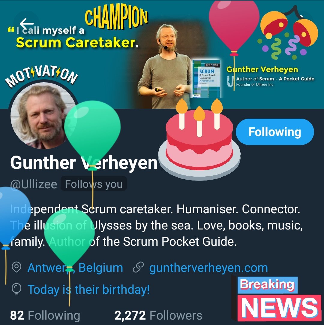 Happy #Birthday Gunther #Verheyen 🎂
The #Scrum Community owes you
a lot and we're happy to celebrate you!
Thanks for everything: Scrum on! 🎉🎸