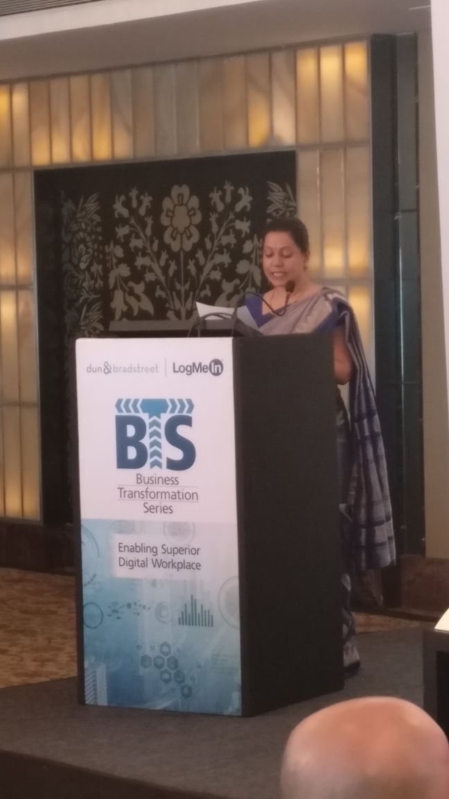 DNB_India's tweet photo. Operational Model transformation is ‘Doing what you’re currently doing in a different way! - Naina Acharya, D&amp;B #BTSWithDNB @tweetingdev @riothere @Logmein @tweetingdev https://t.co/8LNp4vAH5b