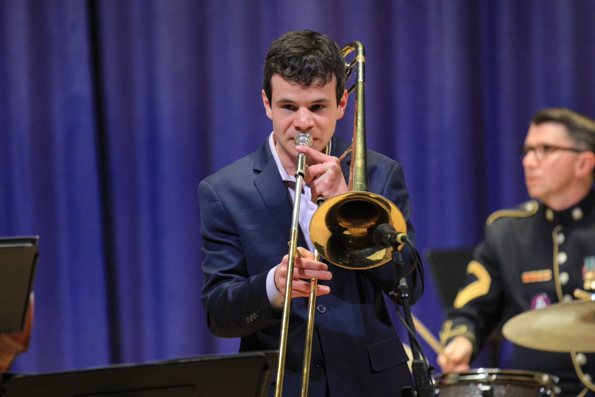 alexanderrogge's tweet photo. Zach #Niess from @YorktownHS plays in the National #Jazz Solo Competition at @theusarmyband American #Trombone Workshop. @yorktownbands #PatriotProud #ATW2018 https://t.co/St8RvxT4eV