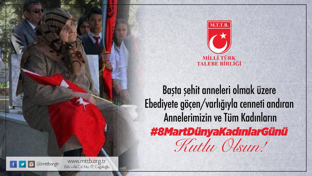 Başta şehit anneleri olmak üzere Ebediyete göçen/varlığıyla cenneti andıran Annelerimizin ve Tüm Kadınların #8MartDünyaKadınlarGünü Kutlu Olsun!