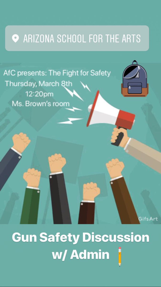 SamraHernandez's tweet photo. On March 8th, Advocate for Change will be hosting a Discussion on School Gun Safety with the Administration! #FightForSafety 🏫📚⏳ https://t.co/KPBycRXfeI