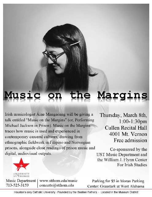 AineMaps's tweet photo. Houston folks! I’m giving a short talk “Music on the Margins” at 1pm today, Cullen Recital Hall @stthomashouston. All very welcome! https://t.co/Ul2hLes6JE
#WomensDay2018 #prisonsofnote #musicology https://t.co/NDeRTERy3v