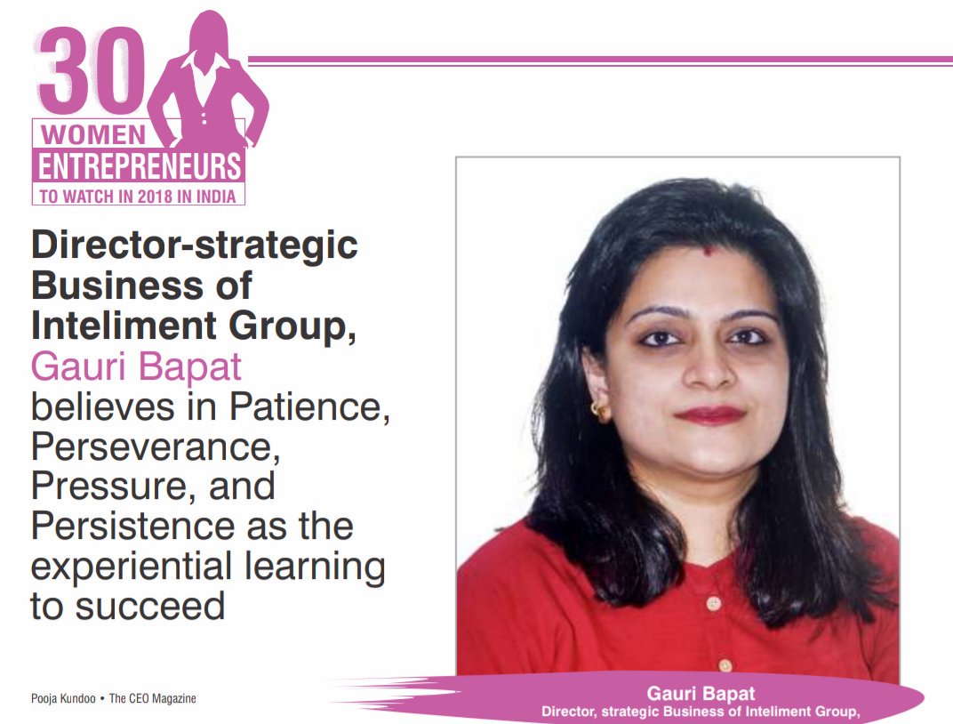 inteliment's tweet photo. We are proud of our women leader @gaauribapat @inteliment being featured as top 30 #WomenLeaders to watch in #india by #CEOmagzine 

Happy #WomensDay        !👍
#intelimentcares  #Womenpower https://t.co/TAwah4NA1B