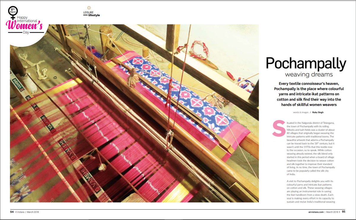 sin_ruby's tweet photo. Stoked beyond words because the Women's day just got a little better because my Pochampally story got its place in the in-flight magazine of Vistara airlines.
It is a first for me and so the thrill is beyond measures.
#InternationalWomensDay #WomensDay https://t.co/MoqKosoota