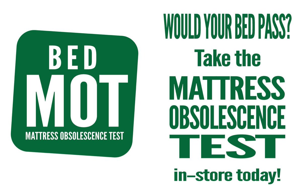 TheCSBrandon's tweet image. It’s National Bed Month this Month, which is a great time to take a moment and think about your bed and mattress. Pop in Store to take our free BED MOT test or message us for more details. #NationalBedMonth #BedMOT