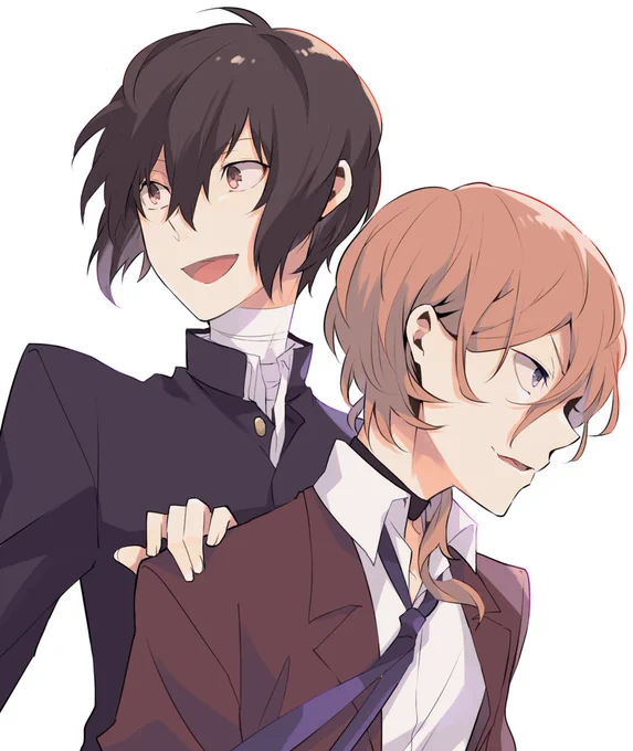 @aka3kan お待たせしております…紅蜜柑さんの線画の二人がかっこよくてかっこよくて…本当に楽しく塗らせていただきました!!ありがとうございました! 