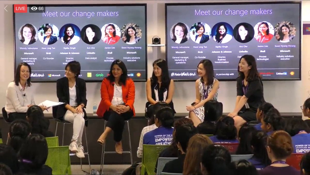 Awesome, awesome panel celebrating International Women's Day, with panelists from <a href="/microsoft/">Microsoft</a>, <a href="/Grabsg/">Grab Singapore</a>, <a href="/LinkedIn/">LinkedIn</a>, <a href="/Shell/">Shell</a> and @JNJCares! Streaming on Facebook live right now: facebook.com/MicrosoftSG/ph… #InternationalWomensDay #makewhatsnext