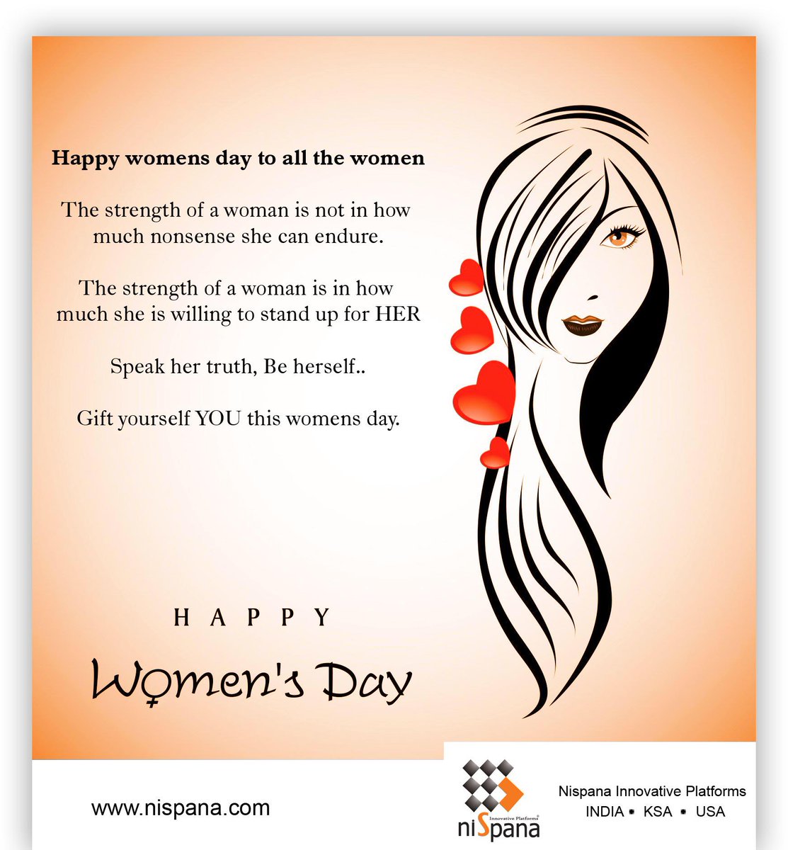 NispanaOfficial's tweet photo. Celebrating the essence of Womanhood! @NispanaOfficial wishes a Happy 
Women's Day. 

@womensday #WomensDay #woman #IWD2018 #InternationalWomansDay #nispana #WomensDay2018 #WomansDay https://t.co/EHRQ2LNkiA