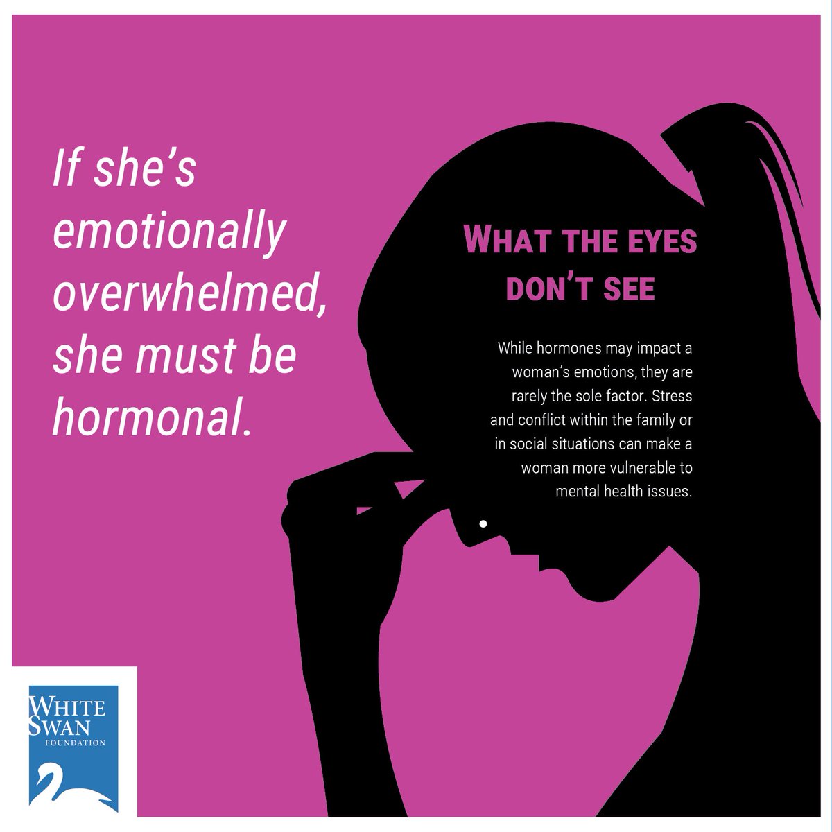 mentalhealthind's tweet photo. Last year, we spoke of how hormones can impact women's mental health and how "PMS-y, cranky, bossy" are words used to dismiss women's experiences. This year, we are saying #NotJustHormones. Women's mental health are more than just their physiology! #WomensDay #WomensHistoryMonth https://t.co/ODTdF1MIh9