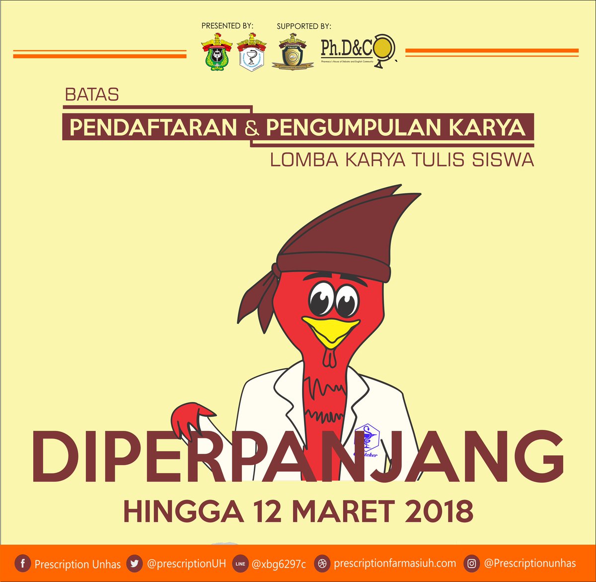 hello prescription enthusiast!
segera kirimkan formulir pendaftaran kalian! karena  pengumpulan dan pendaftaran lomba karya tulis siswa akan diundur hingga tanggal 12 Maret 2018!